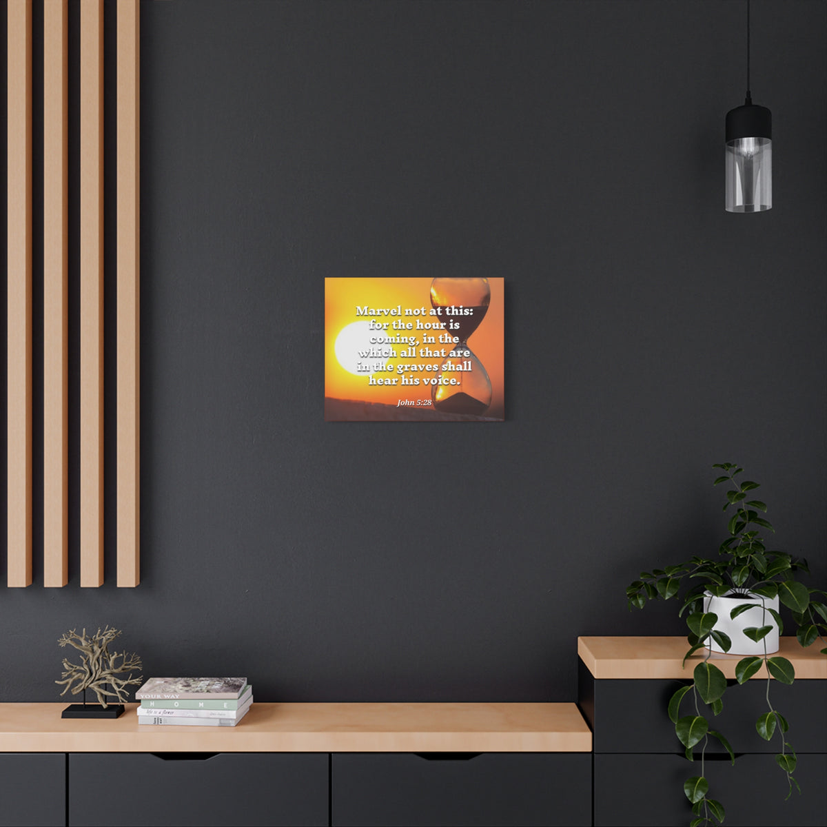 Scripture Canvas Hear His Voice John 5:28 Christian Wall Art Bible Verse Print Ready to Hang