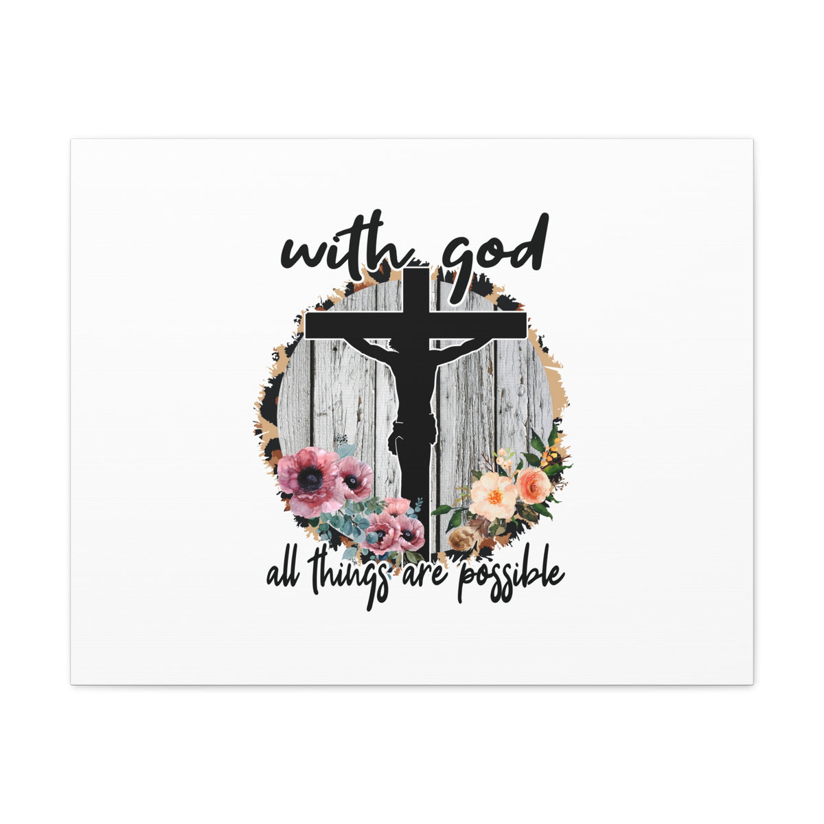 Scripture Canvas All Things Are Possible Mark 10:27 Flower Cross Christian Wall Art Bible Verse Print Ready to Hang