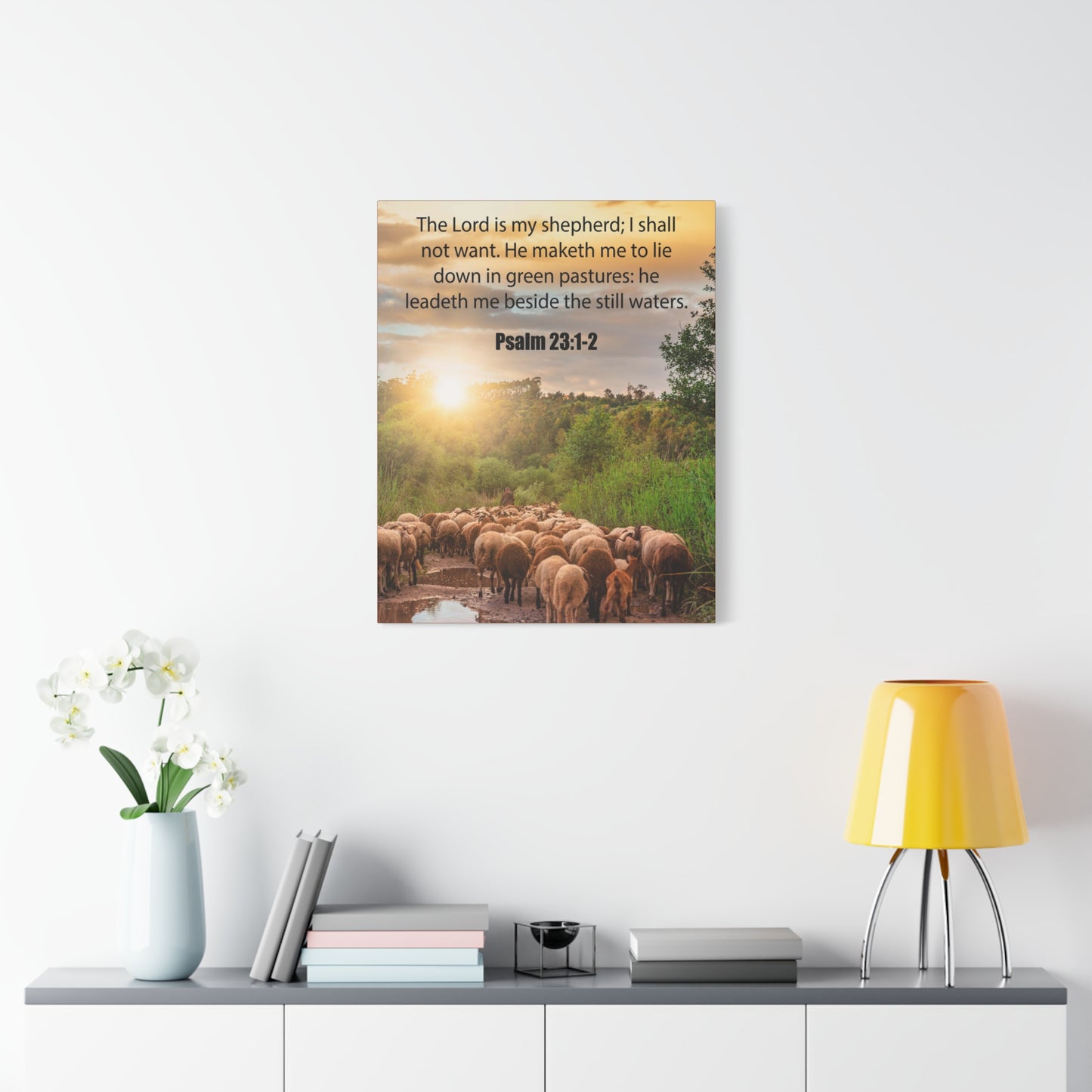Scripture Canvas Green Pastures Psalm 23:1-2 Christian Wall Art Bible Verse Print Ready to Hang