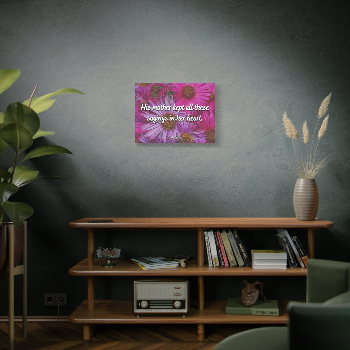Scripture Canvas Sayings In Her Heart Luke 2:51 Christian Wall Art Bible Verse Print Ready to Hang