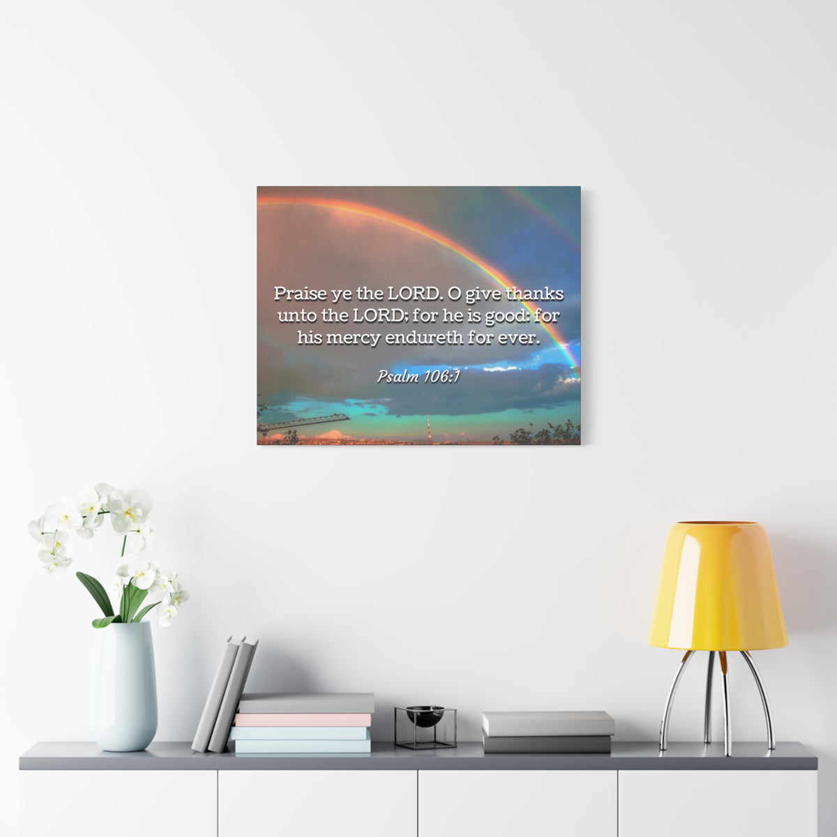 Scripture Canvas Praise Ye Psalm 106:1 Christian Wall Art Bible Verse Print Ready to Hang