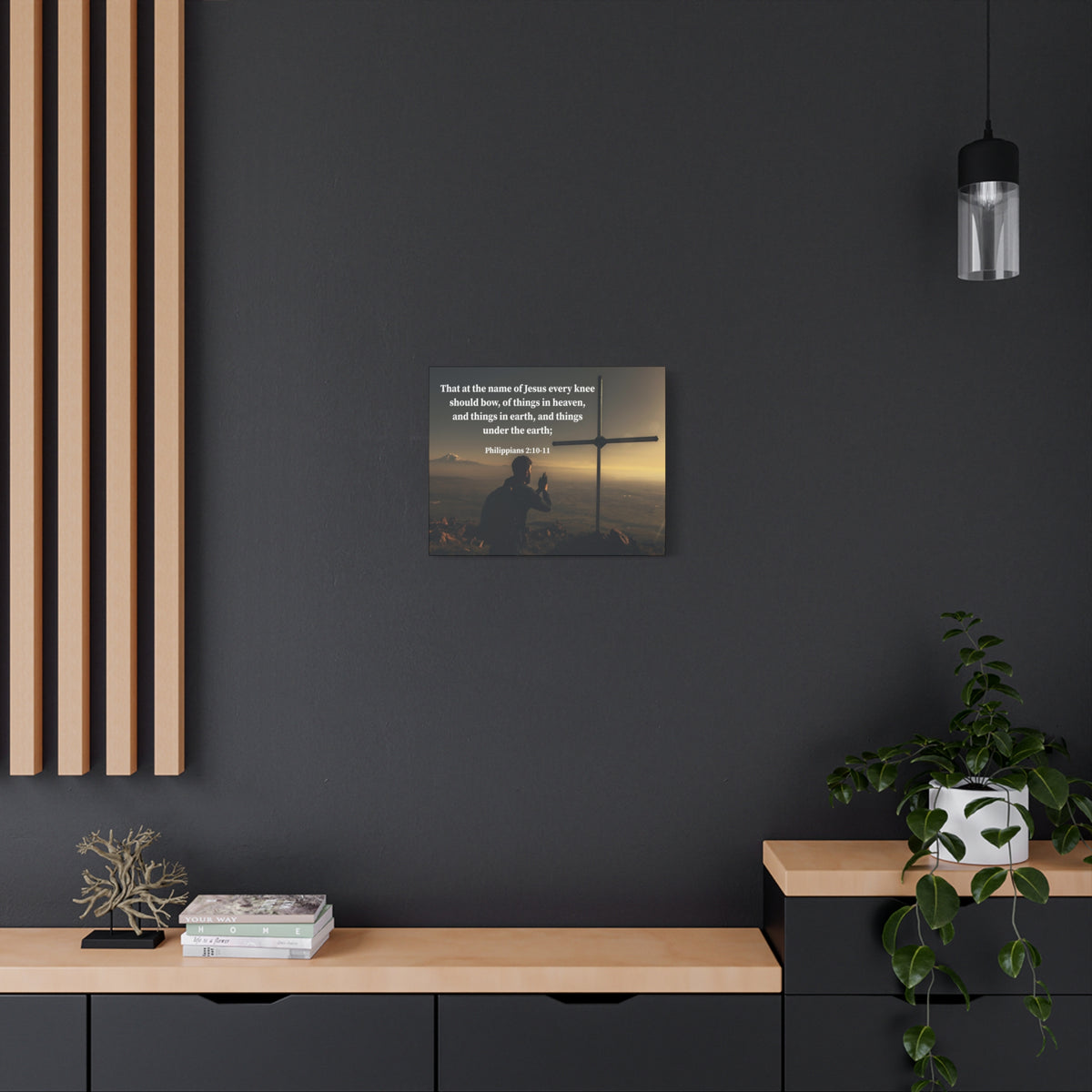 Scripture Canvas Every Knee Shall Bow Philippians 2:10-11 Christian Wall Art Bible Verse Print Ready to Hang