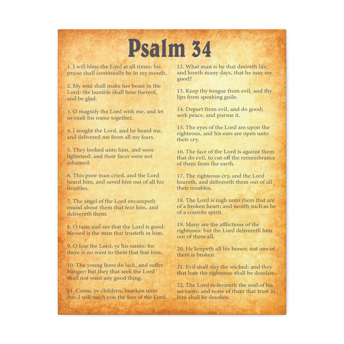 Scripture Walls Psalm 34 Gold Bible Chapter Canvas Christian Wall Art Ready to Hang