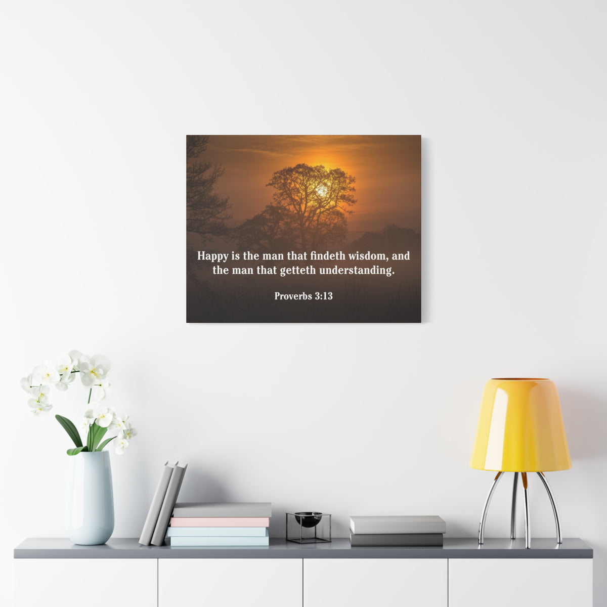 Scripture Canvas Happy is The Man Proverbs 3:13 Christian Wall Art Bible Verse Print Ready to Hang