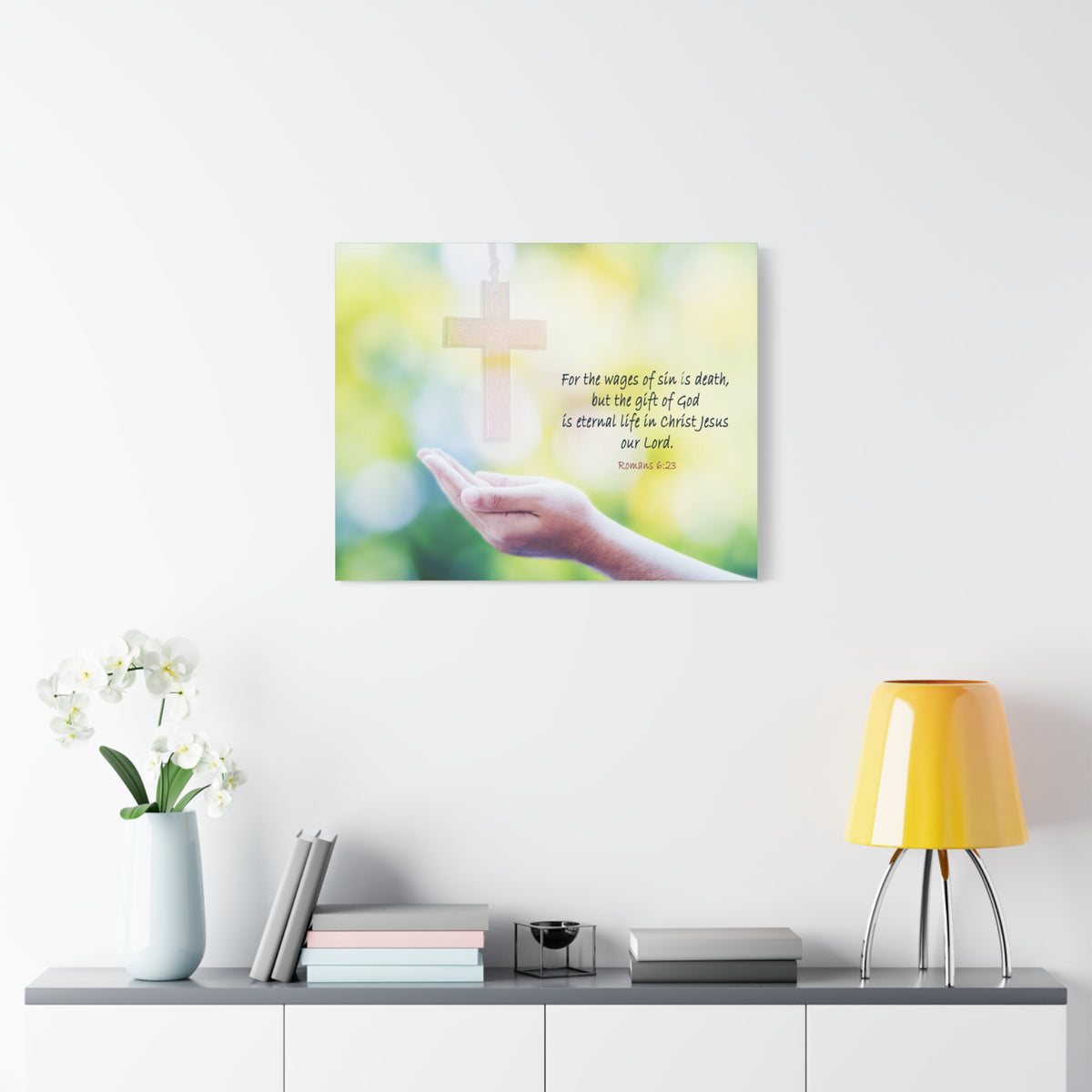 Scripture Canvas Gift Of God Romans 6:23 Christian Wall Art Bible Verse Print Ready to Hang