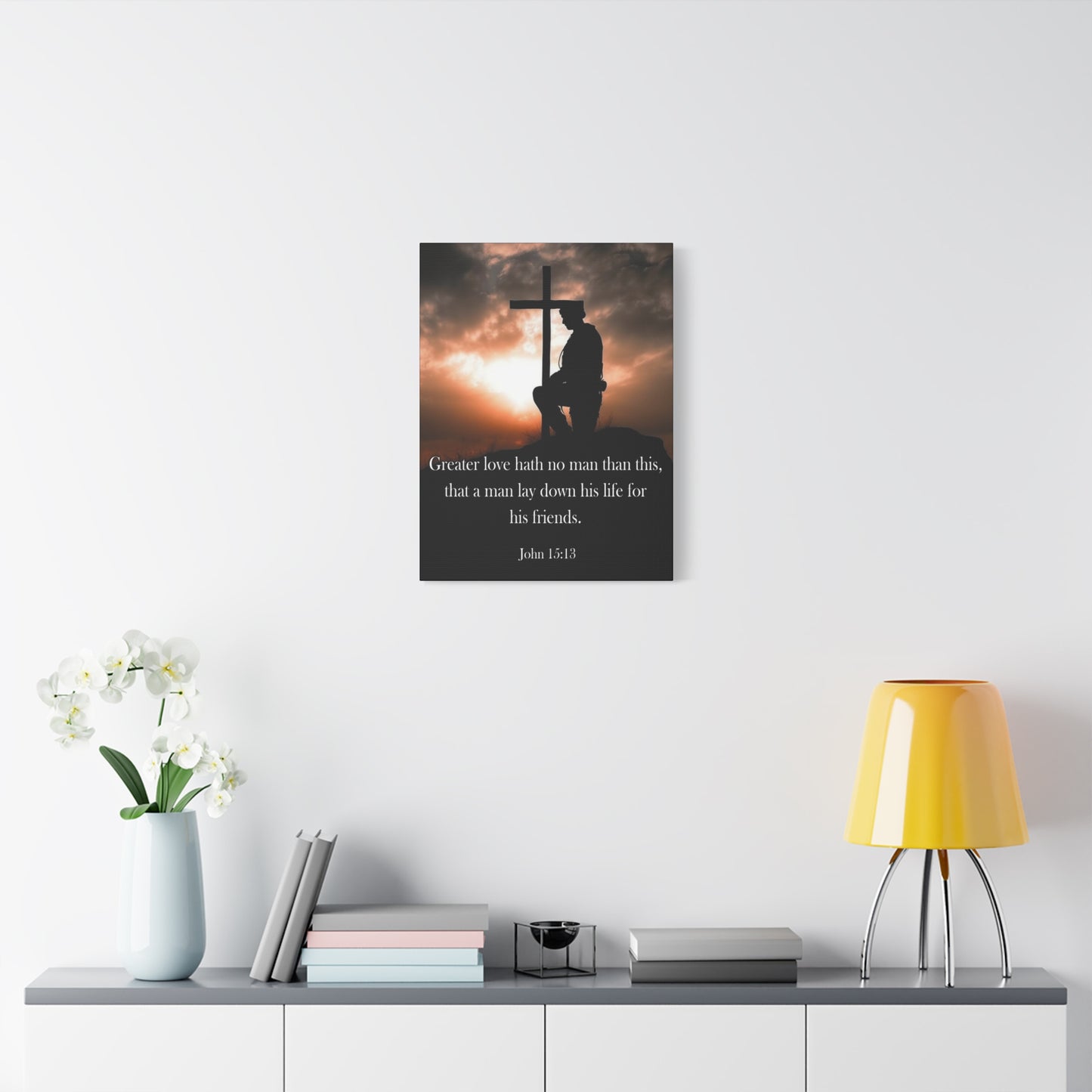 Scripture Walls John 15:13 Greater Love Soldier at Cross Christian Wall Art Print Ready to Hang Unframed