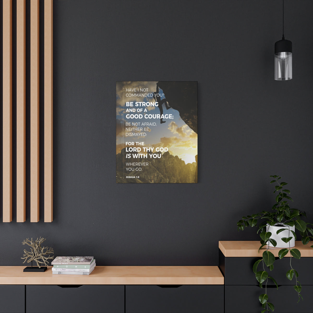 Scripture Canvas Be Strong Joshua 1:9 Mountain Christian Wall Art Bible Verse Print Ready to Hang