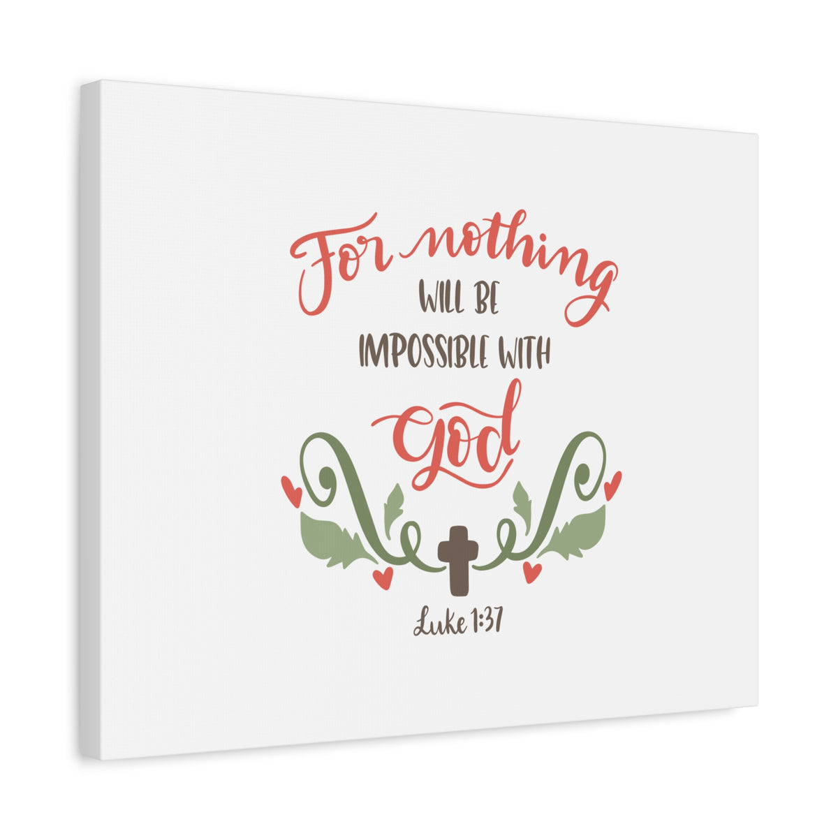 Scripture Canvas Nothing Impossible With God Luke 1:37 Christian Wall Art Bible Verse Print Ready to Hang