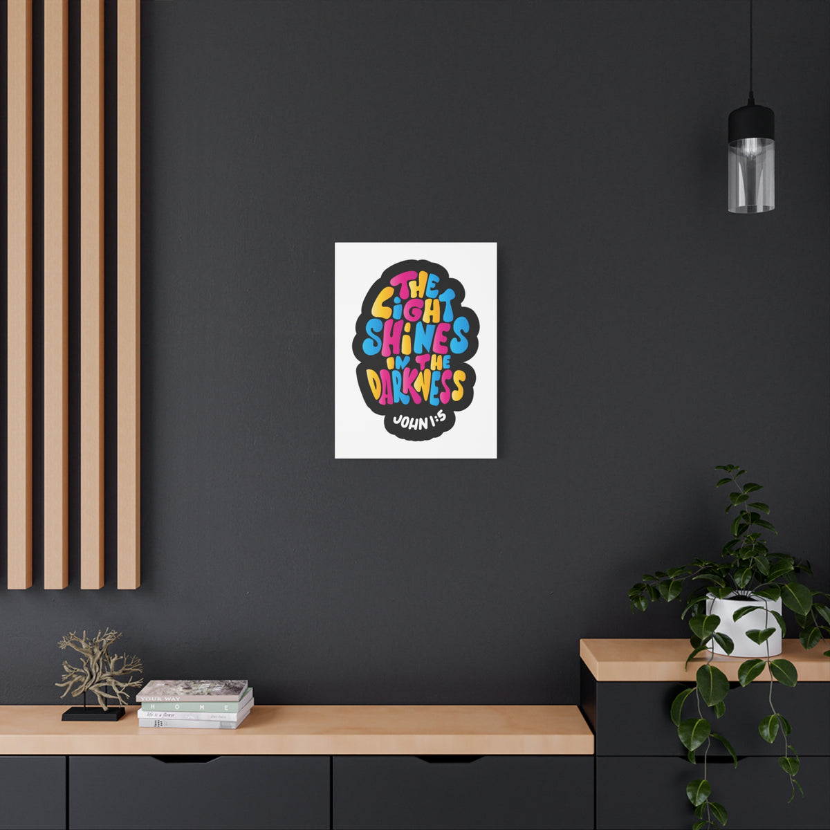 Scripture Canvas The Light Shines John 1:5 Christian Wall Art Bible Verse Print Ready to Hang