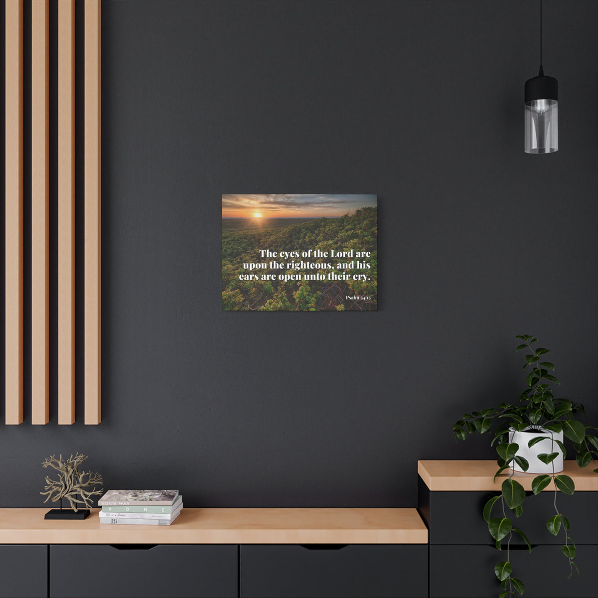Scripture Canvas Eyes & Ears Of God Psalm 34:15 Christian Wall Art Bible Verse Print Ready to Hang