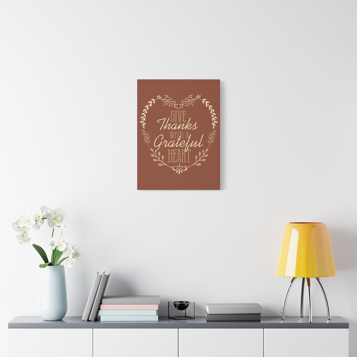 Scripture Canvas Grateful Heart 1 Thessalonians 5:18 Red Brown Christian Wall Art Bible Verse Print Ready to Hang
