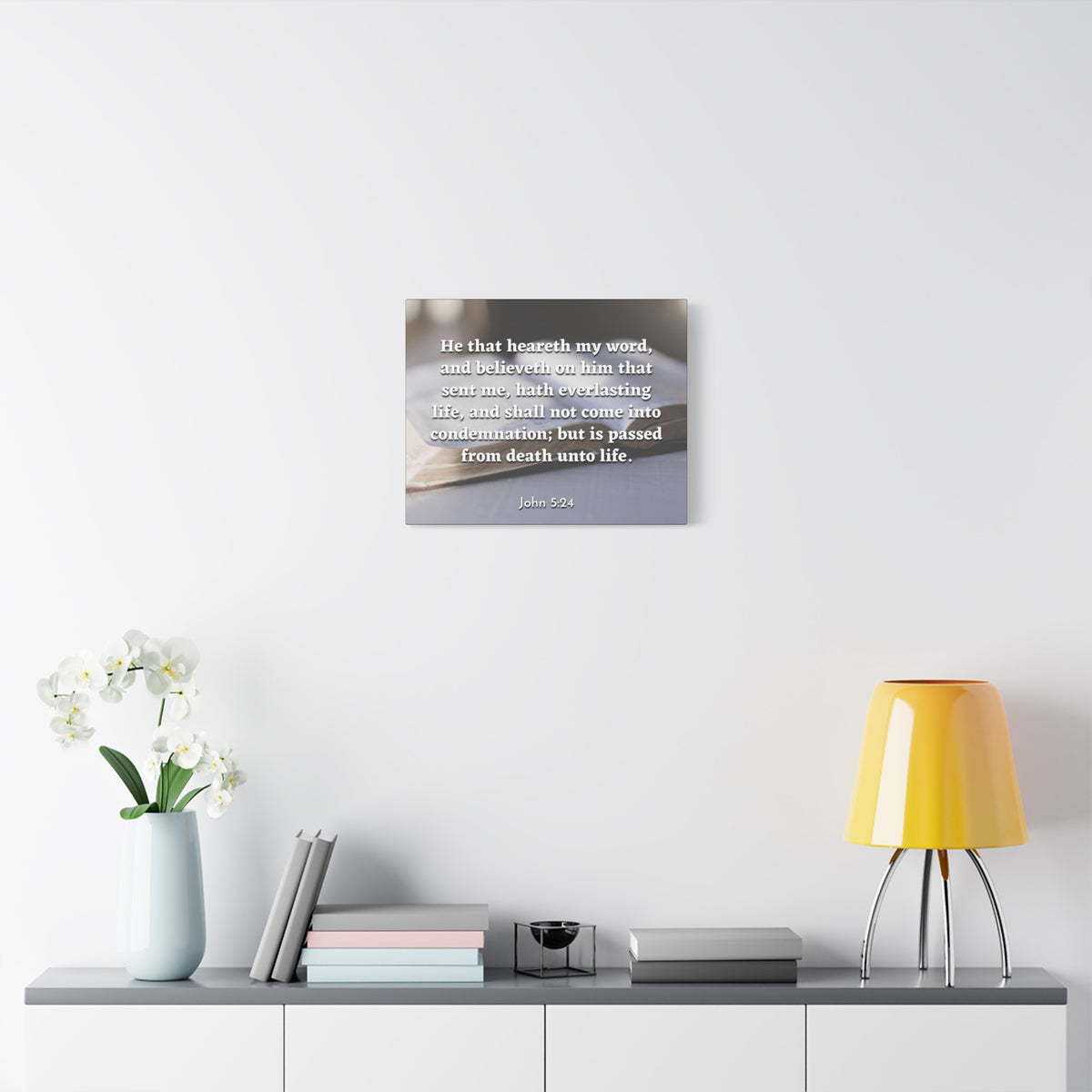 Scripture Canvas Everlasting Life John 5:24 Christian Wall Art Bible Verse Print Ready to Hang
