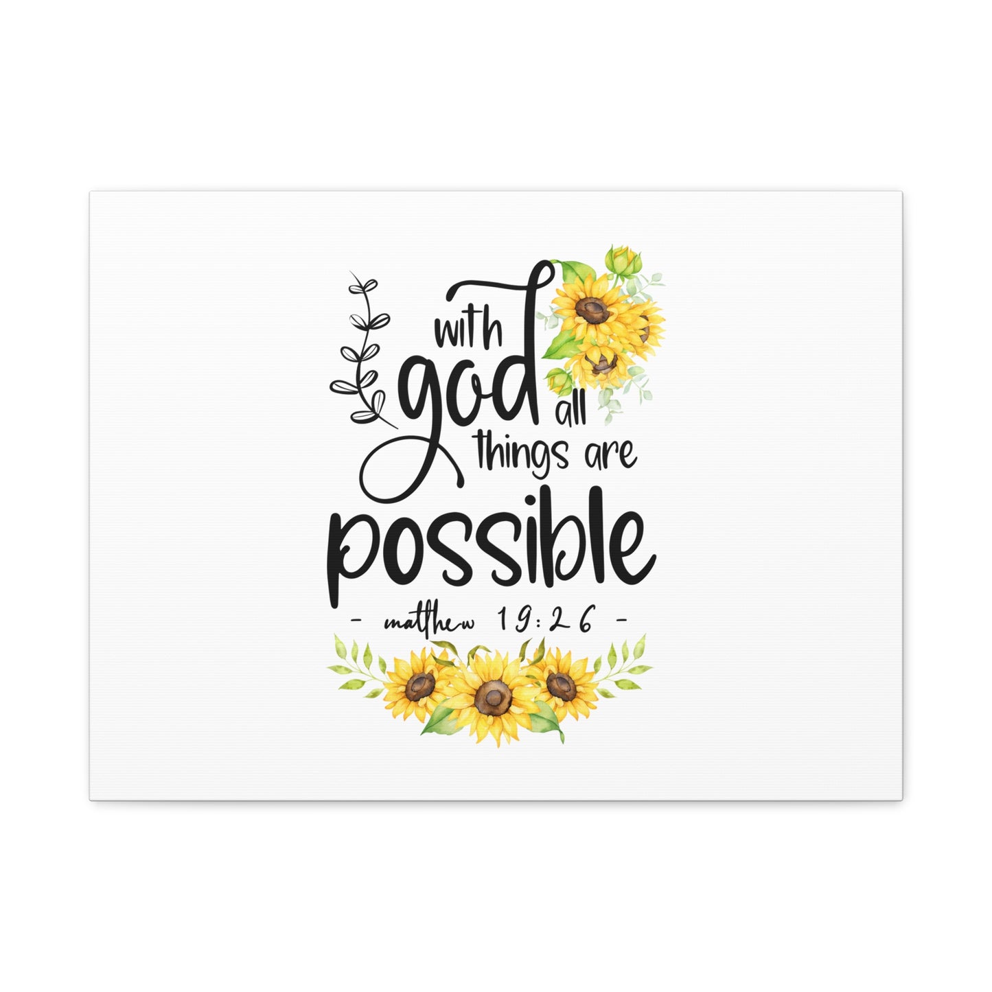Things Are Possible Matthew 19:26 Sunflower Christian Wall Art Bible Verse Print Ready to Hang