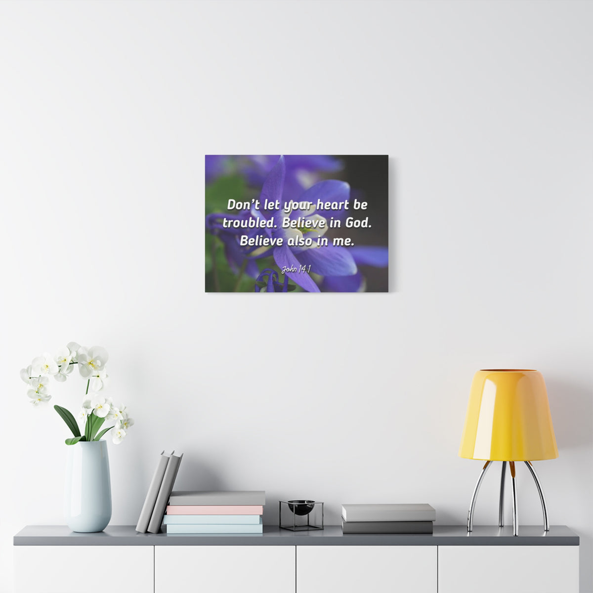 Scripture Canvas Believe In God, Believe Also In Me John 14:1 Christian Wall Art Bible Verse Print Ready to Hang