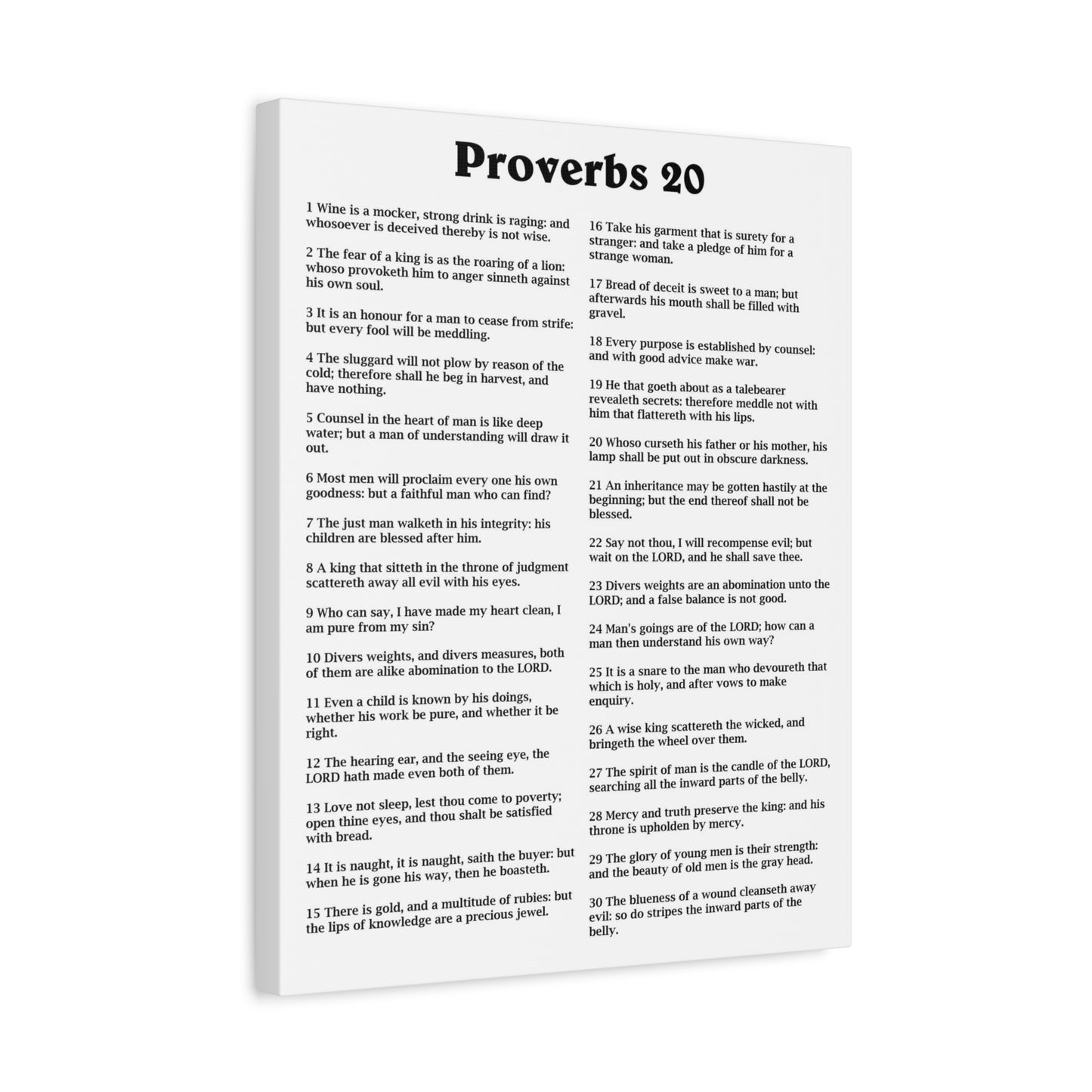 Scripture Walls Proverbs Chapter 20 White Bible Canvas Christian Wall Art Ready to Hang Unframed