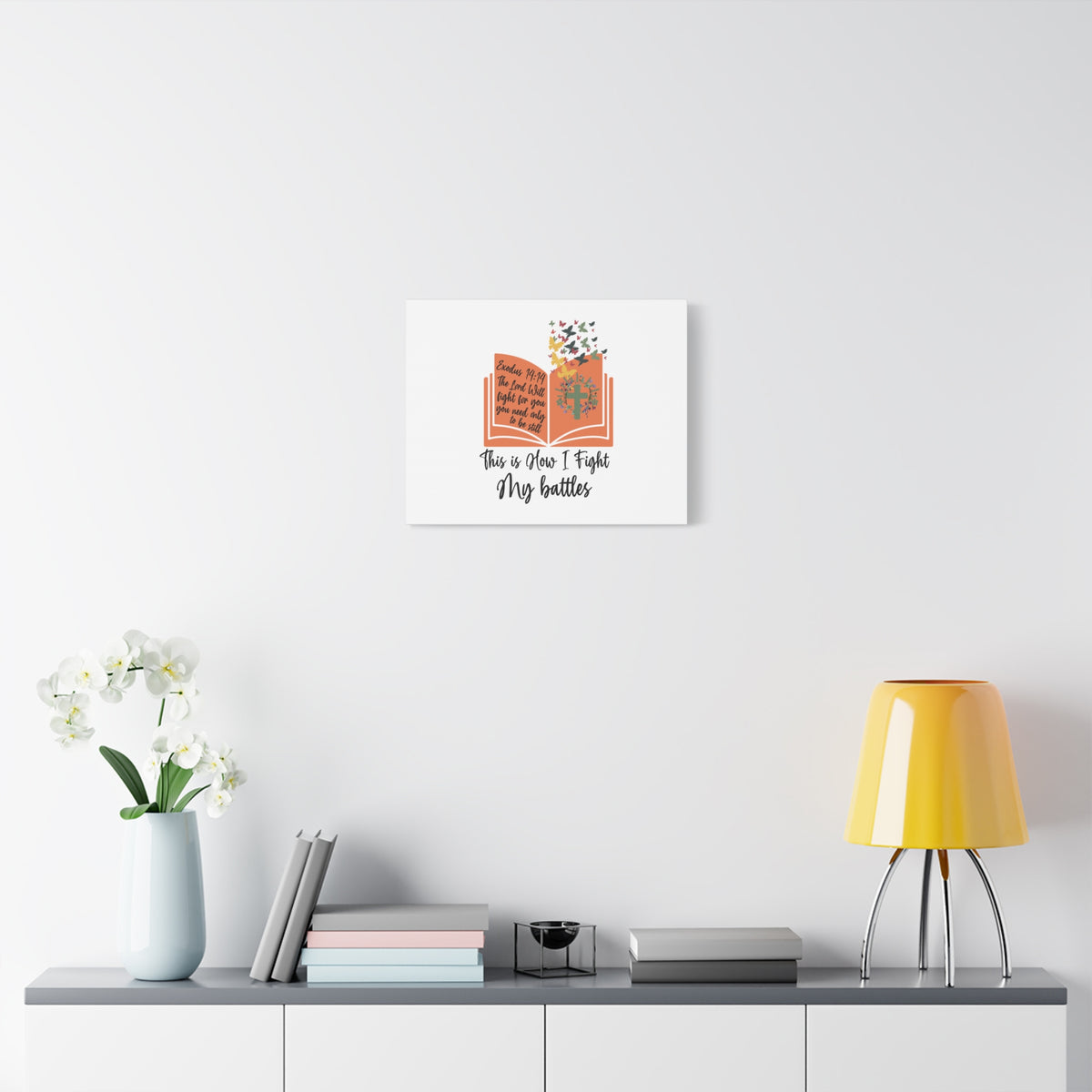 Scripture Canvas How I Fight My Battles Exodus 14:14 Christian Wall Art Bible Verse Print Ready to Hang