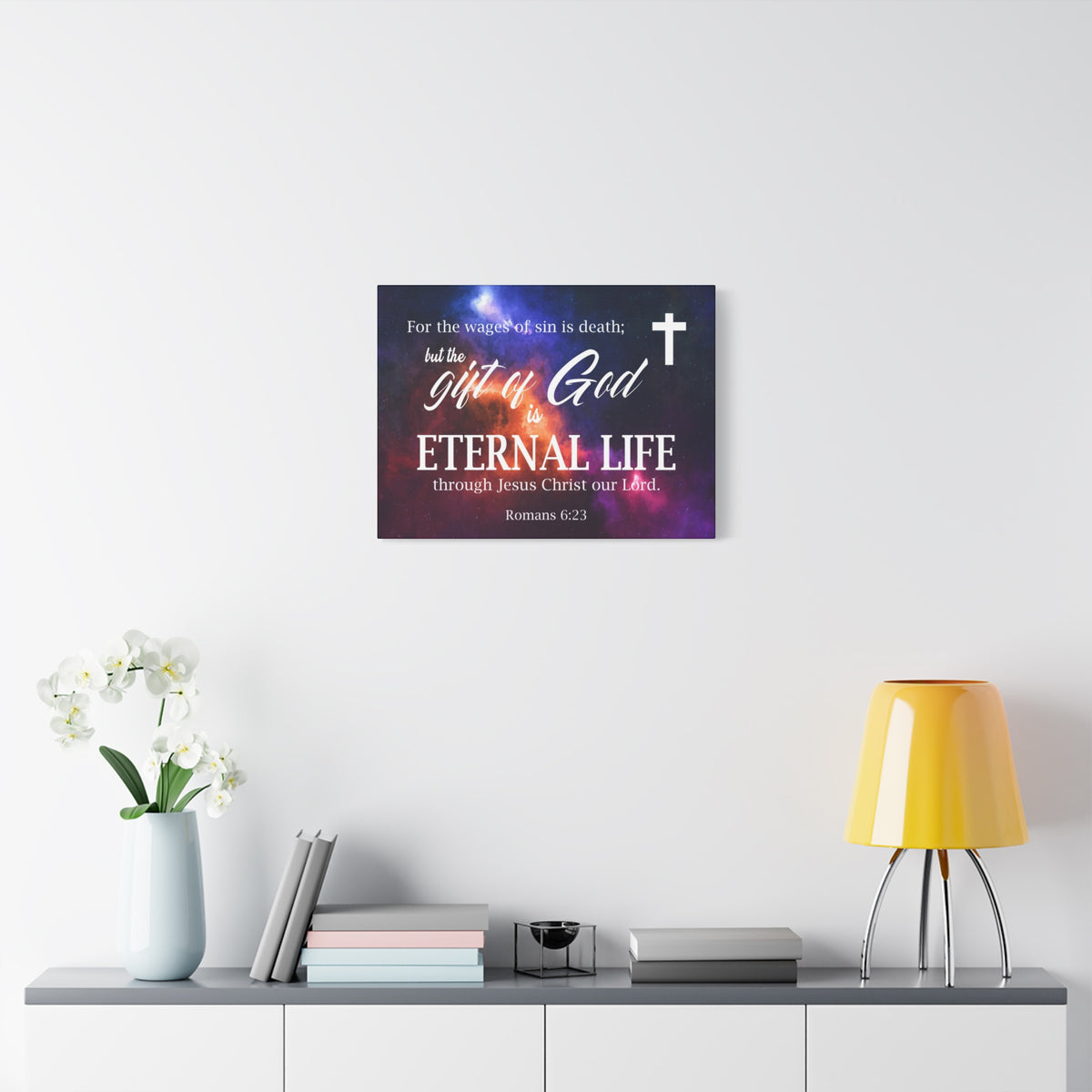 Scripture Canvas Gift of God is Eternal Life Romans 6:23 Christian Wall Art Bible Verse Print Ready to Hang