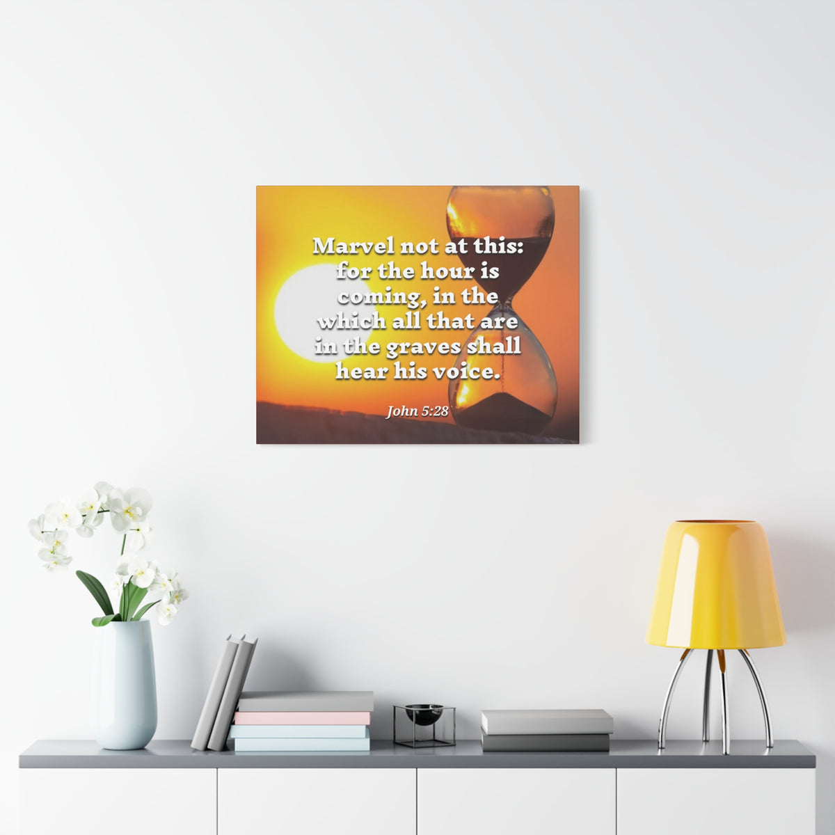 Scripture Canvas Hear His Voice John 5:28 Christian Wall Art Bible Verse Print Ready to Hang