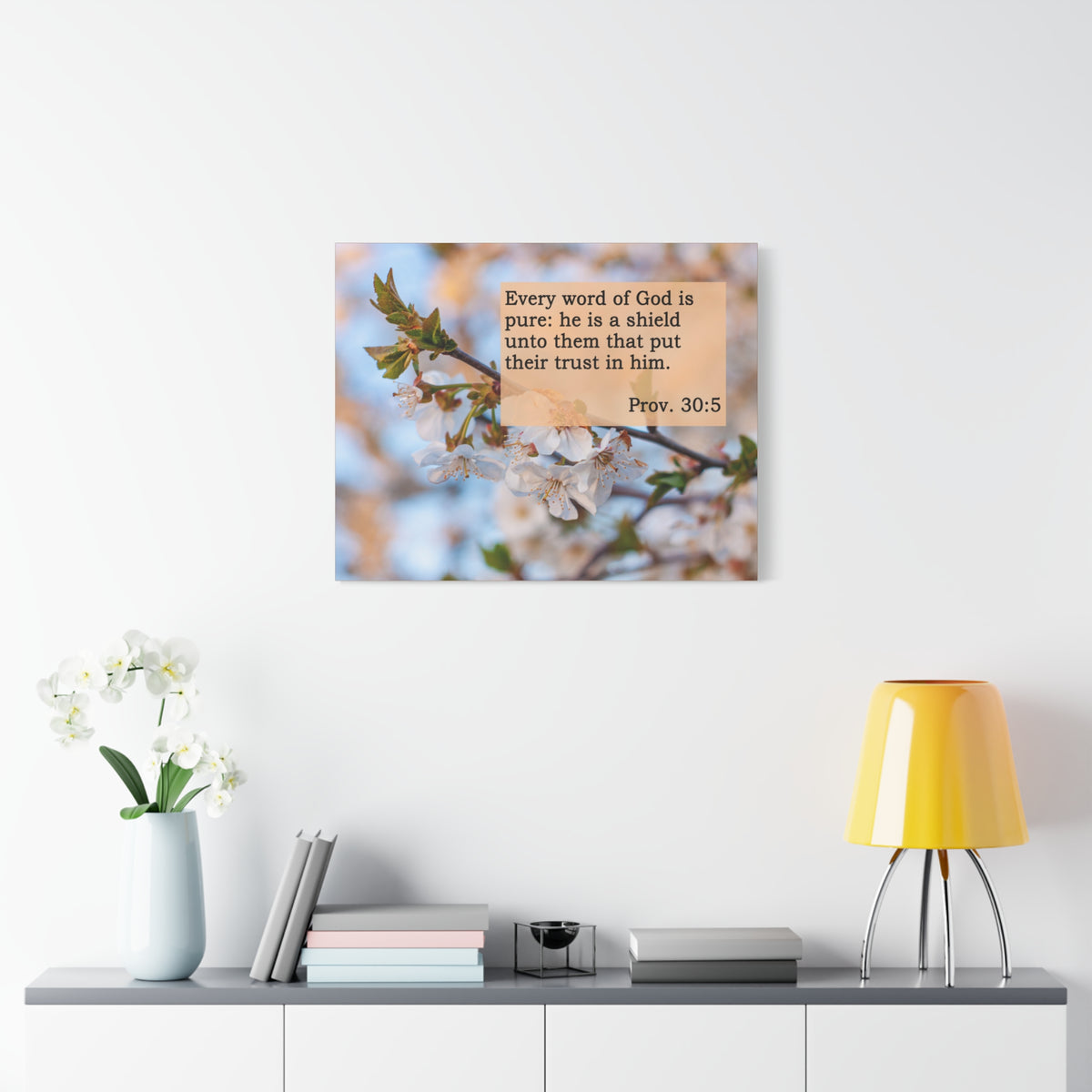 Scripture Canvas He Is A Shield Proverbs 30:5 Christian Wall Art Bible Verse Print Ready to Hang