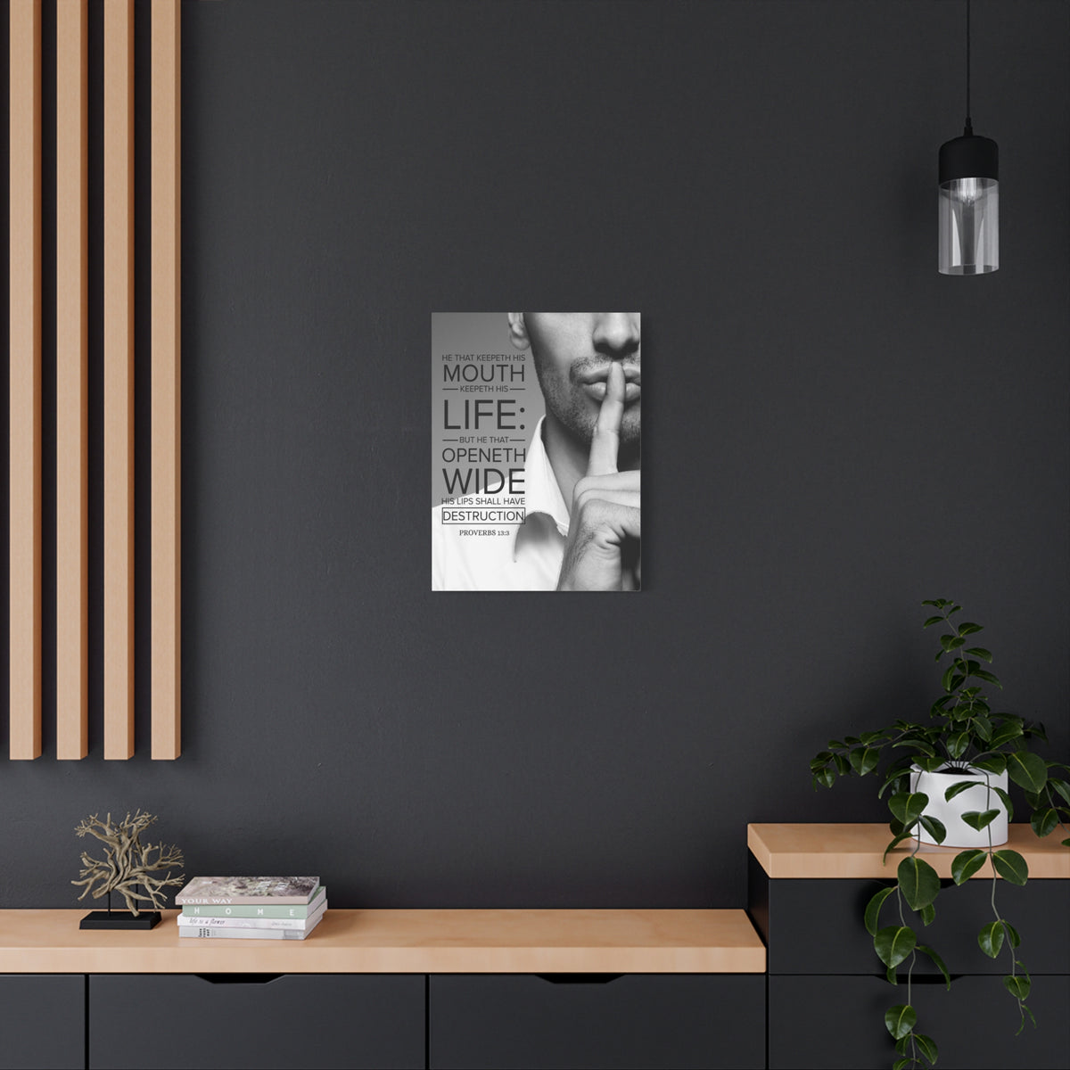 Scripture Canvas He That Keepeth His Mouth Proverbs 13:3 Christian Wall Art Bible Verse Print Ready to Hang