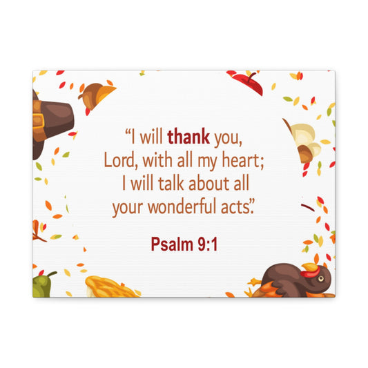 With All My Heart Psalm 9:1 Bible Verse Canvas Christian Wall Art Ready to Hang