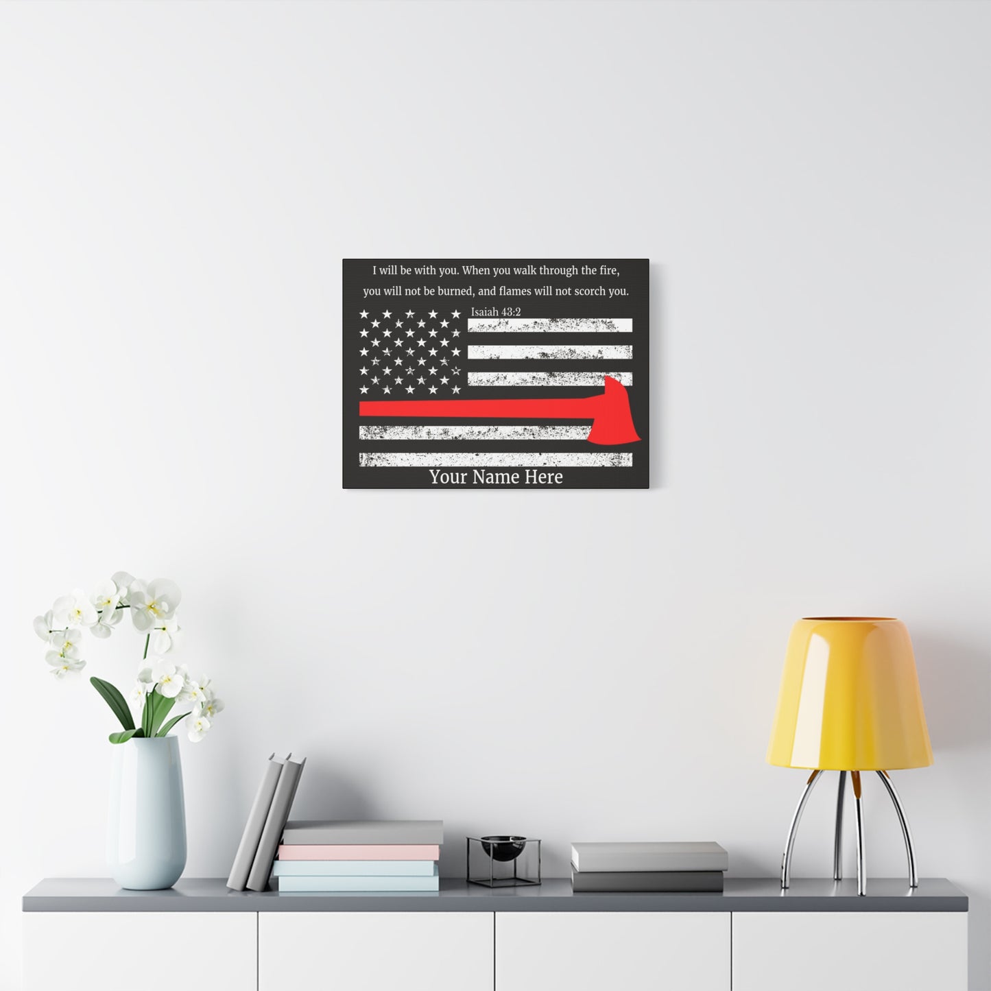 Scripture Walls Personalized Firefighter Isaiah 43:2 Bible Canvas Christian Wall Art Ready to Hang Unframed