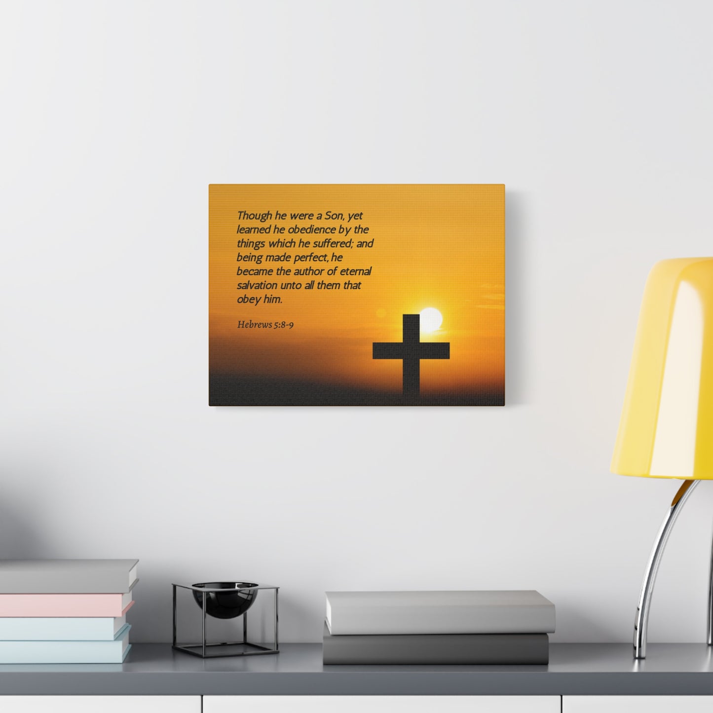 Scripture Canvas Eternal Salvation Hebrews 5:8-9 Christian Wall Art Bible Verse Print Ready to Hang