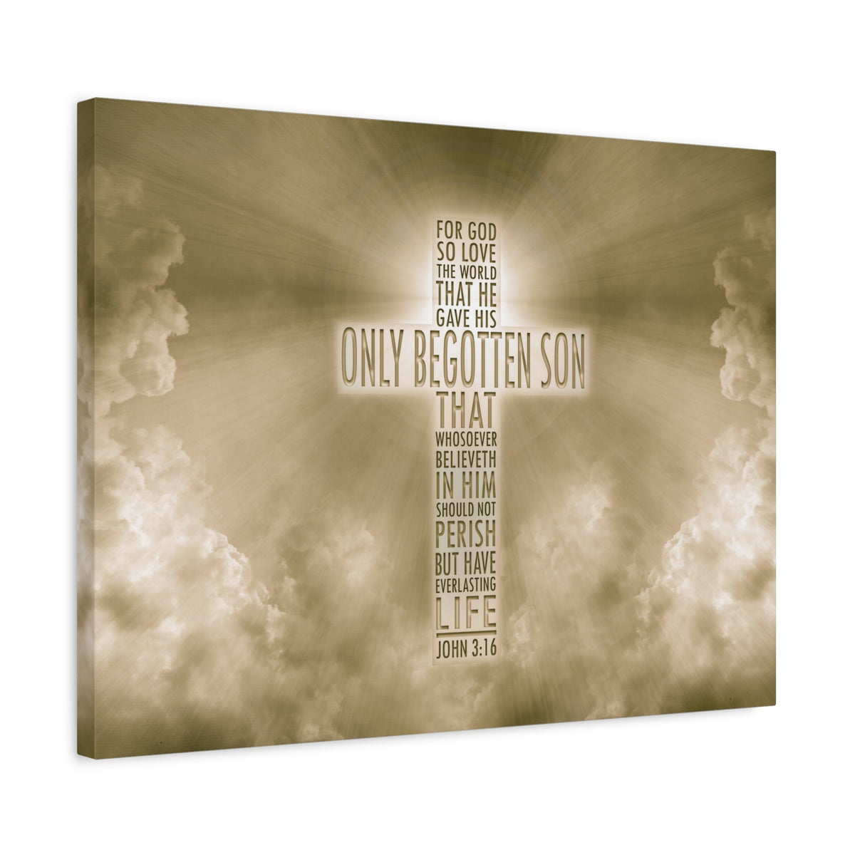 Scripture Canvas Everlasting Life John 3:16 Sun Christian Wall Art Bible Verse Print Ready to Hang