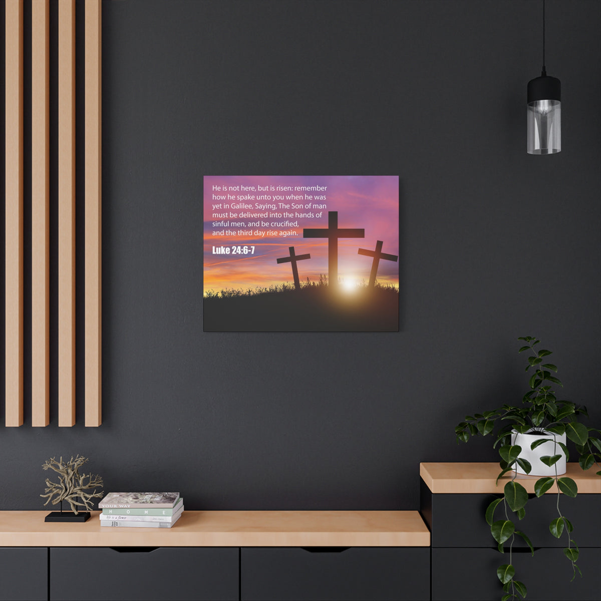 Scripture Canvas He Has Risen Luke 24:6-7 Christian Wall Art Bible Verse Print Ready to Hang