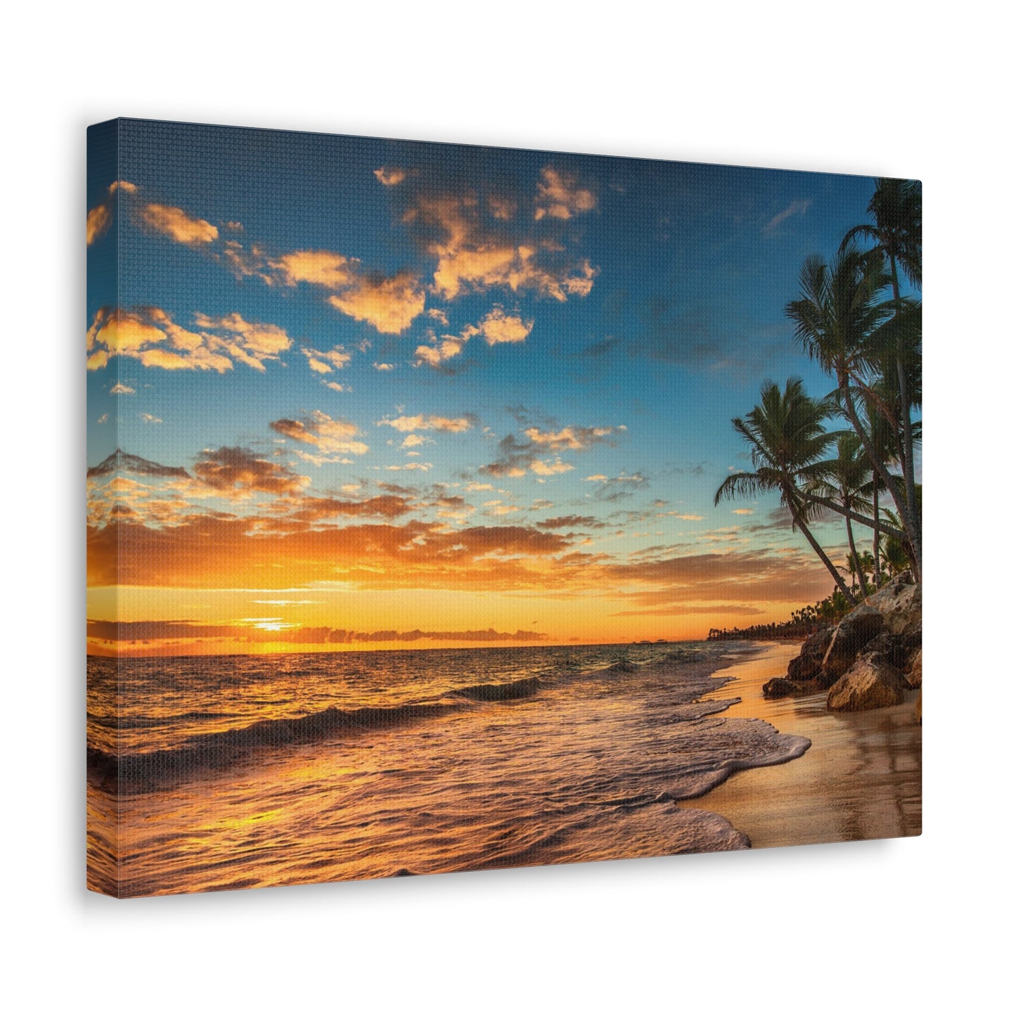 Tropical Island Beach Sunrise Ocean Canvas Wall Art for Home Decor Ready-to-Hang