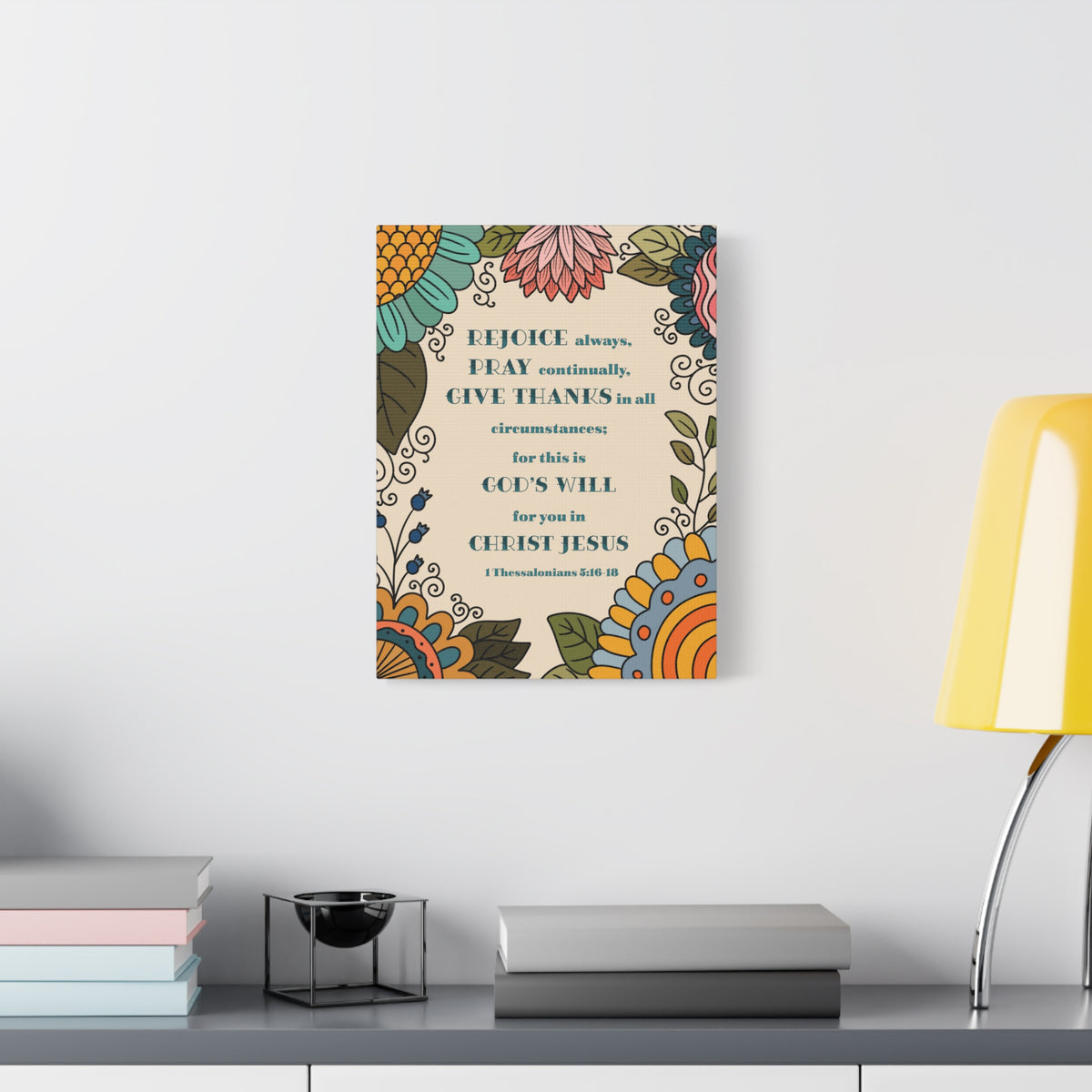 Scripture Canvas Rejoice Always 1 Thessalonians 5:16-18 Christian Wall Art Bible Verse Print Ready to Hang