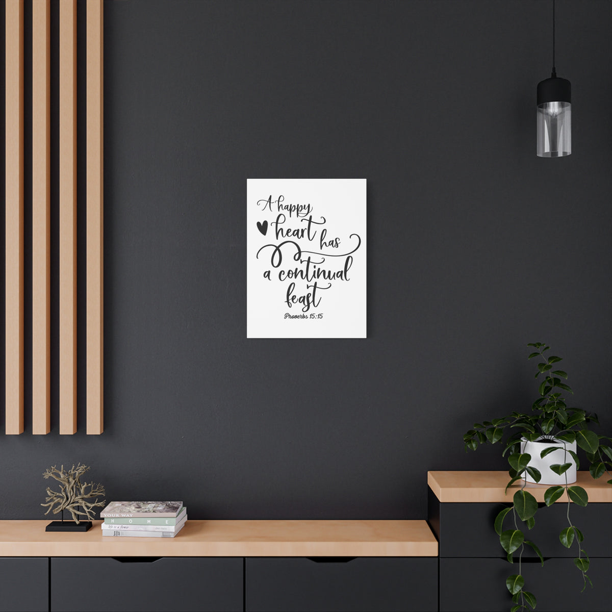 Scripture Canvas Happy Heart Proverbs 15:15 Christian Wall Art Bible Verse Print Ready to Hang