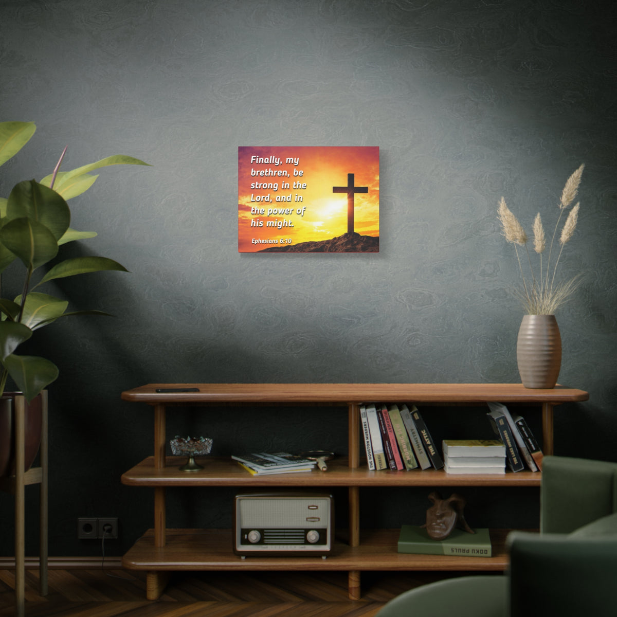 Scripture Canvas Be Strong Ephesians 6:10 Christian Wall Art Bible Verse Print Ready to Hang