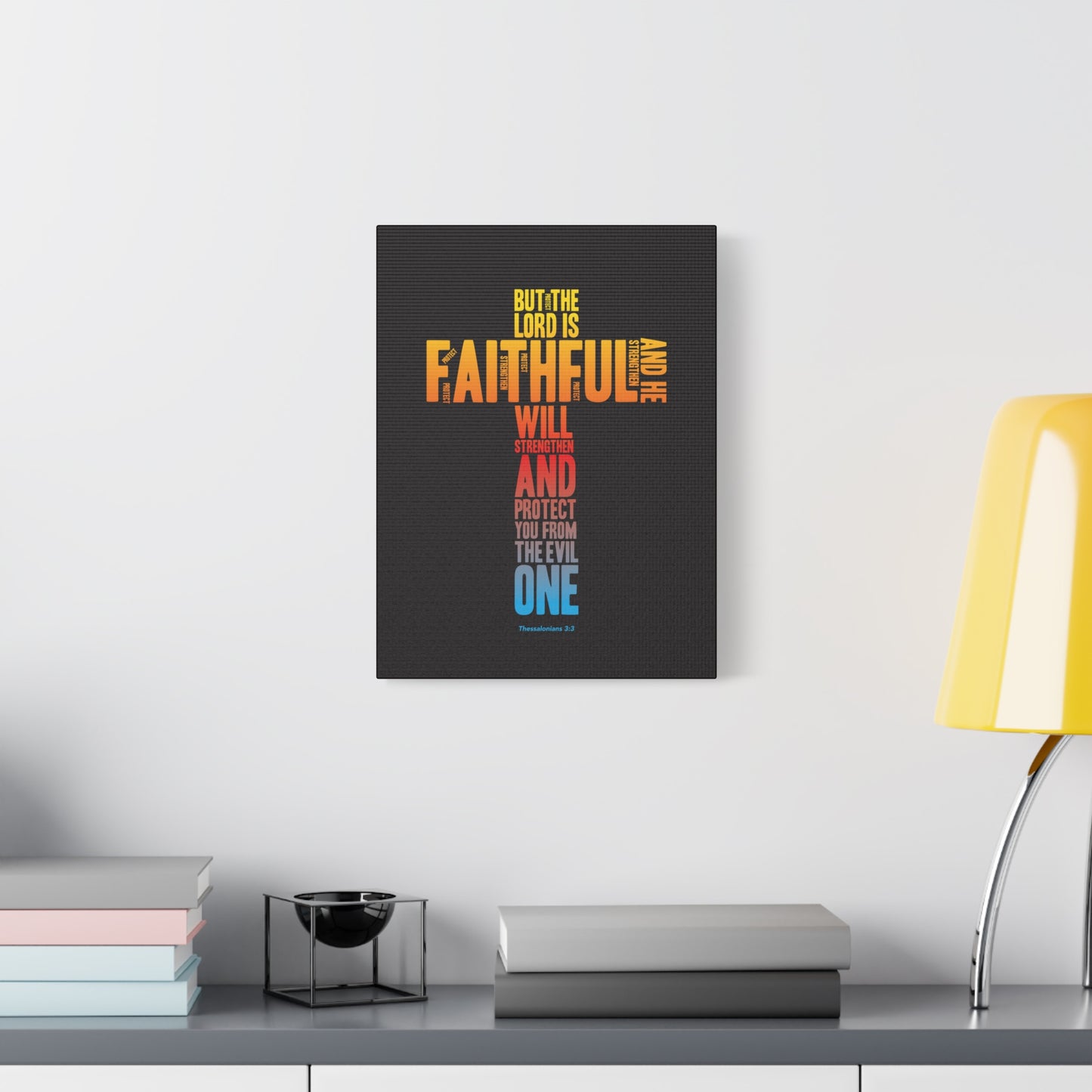 Scripture Canvas Protect You From Evil Thessalonian 3:3 Christian Wall Art Bible Verse Print Ready to Hang