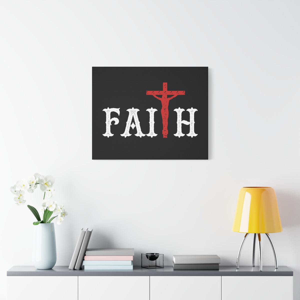 Scripture Canvas Faith Romans 10:17 Red Cross Christian Wall Art Bible Verse Print Ready to Hang