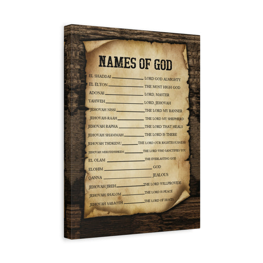 Scripture Canvas Names of God Christian Wall Art Bible Verse Print Ready to Hang
