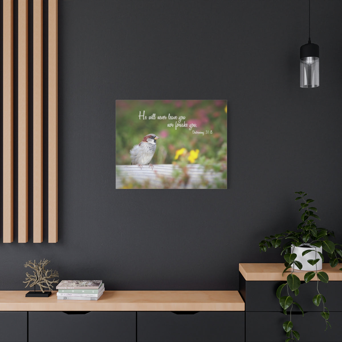 Scripture Canvas Will Never Leave You Deuteronomy 31:8 Christian Wall Art Bible Verse Print Ready to Hang