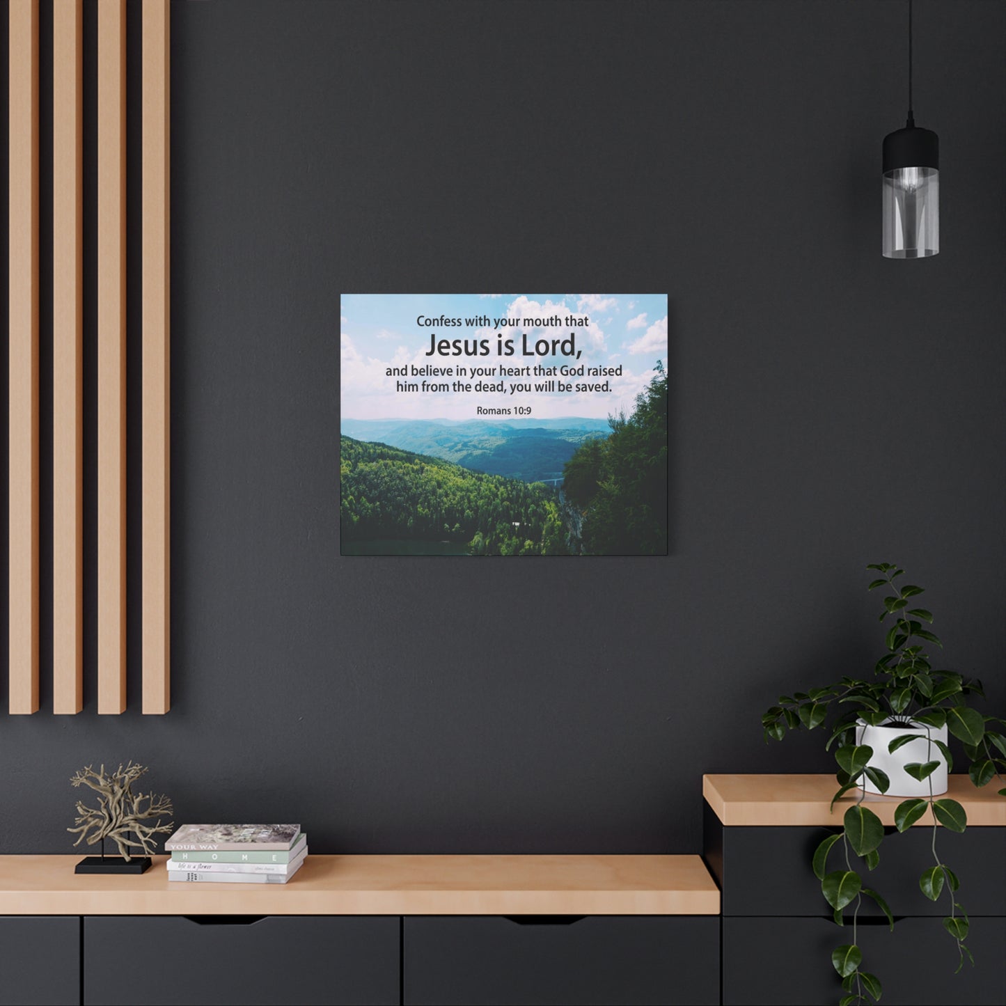 Scripture Canvas Jesus is Lord Romans 10:9 Christian Wall Art Bible Verse Print Ready to Hang