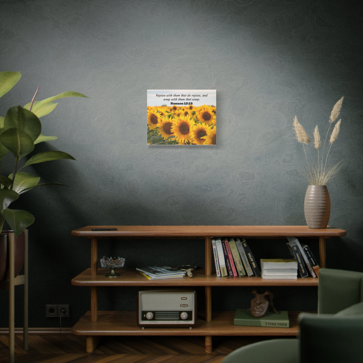 Scripture Canvas Rejoice With Them Romans 12:15 Sunflower Christian Wall Art Bible Verse Print Ready to Hang