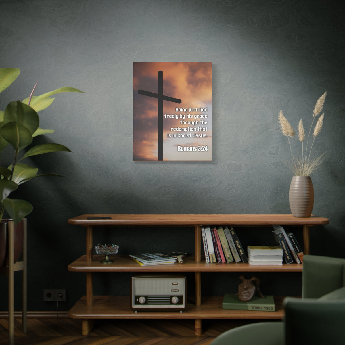 Scripture Canvas Being Justified Romans 3:24 Christian Wall Art Bible Verse Print Ready to Hang