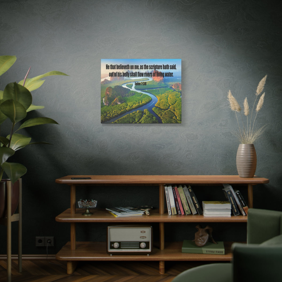 Scripture Canvas Living Water John 7:38 Christian Wall Art Bible Verse Print Ready to Hang