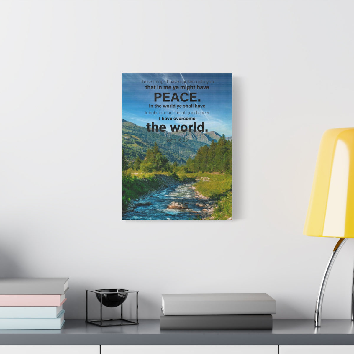 Scripture Canvas Peace the World John 16:33 Christian Wall Art Bible Verse Print Ready to Hang