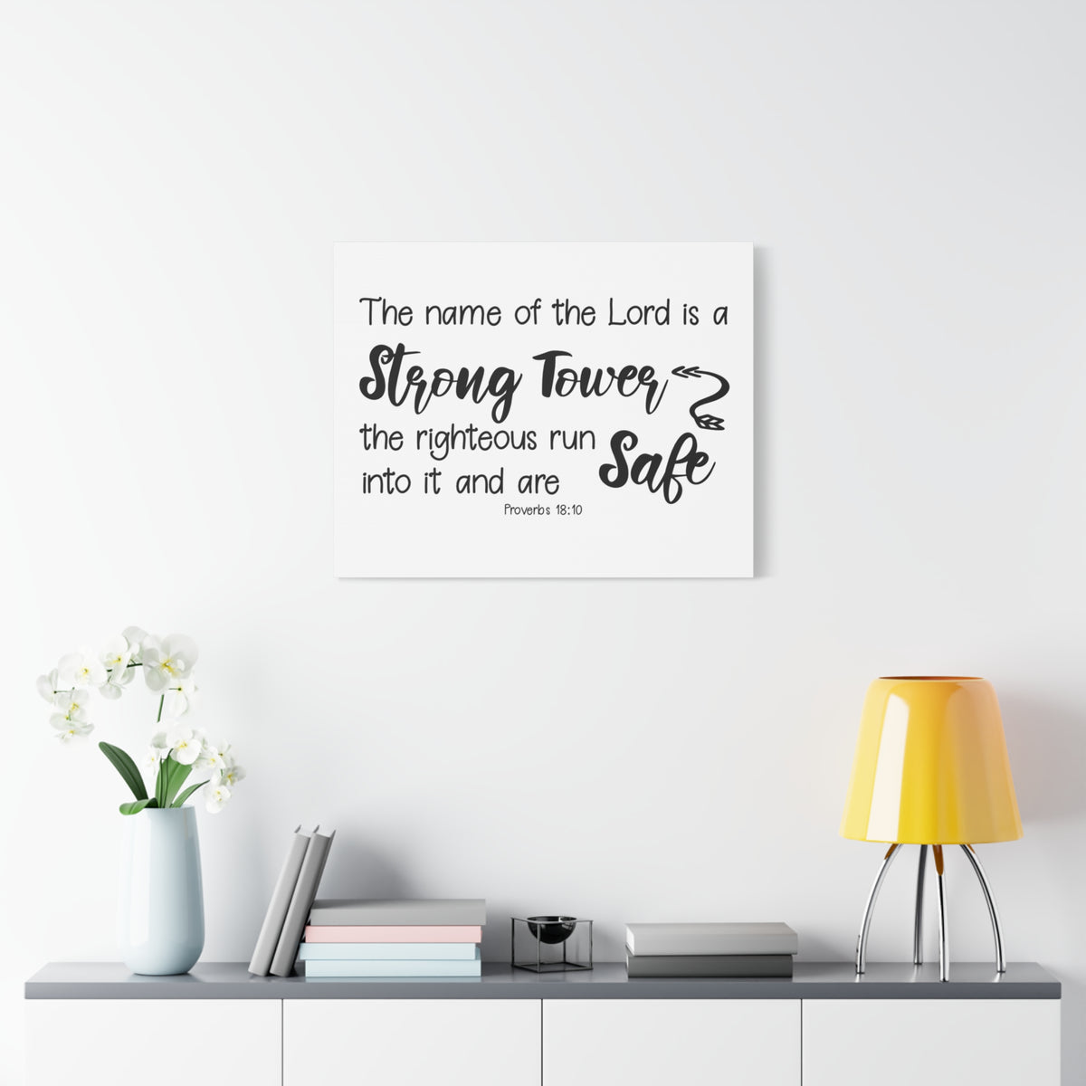 Scripture Canvas Strong Tower Proverbs 18:10 Christian Wall Art Bible Verse Print Ready to Hang