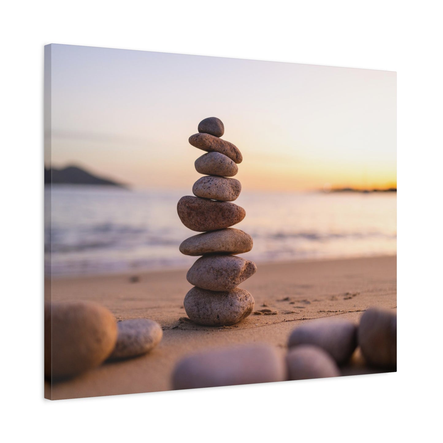 Pebbles Stack Over Blue Sea Nature Wilderness Photography Canvas Wall Art for Home Decor Ready-to-Hang