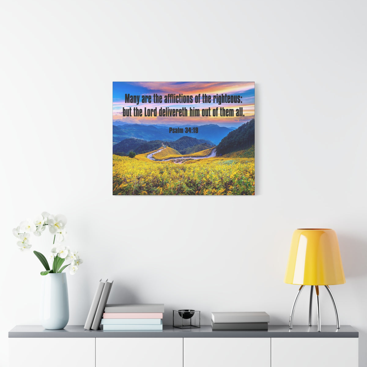 Scripture Canvas Afflictions of the Righteous Psalm 34:19 Christian Wall Art Bible Verse Print Ready to Hang