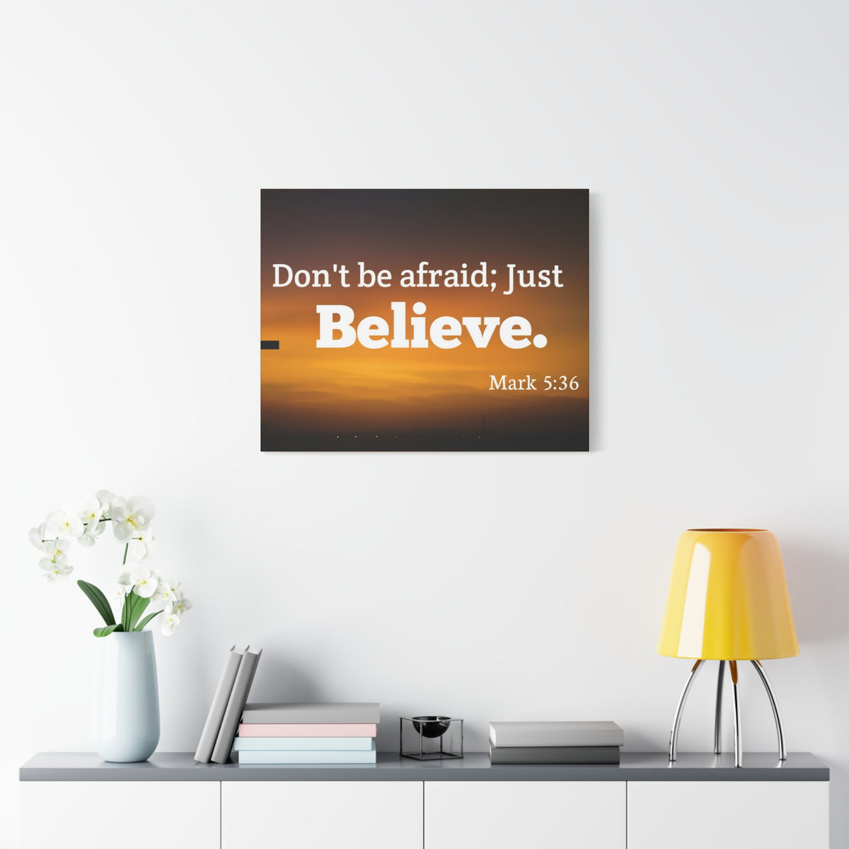 Scripture Canvas Believe Mark 5:36 Christian Wall Art Bible Verse Print Ready to Hang