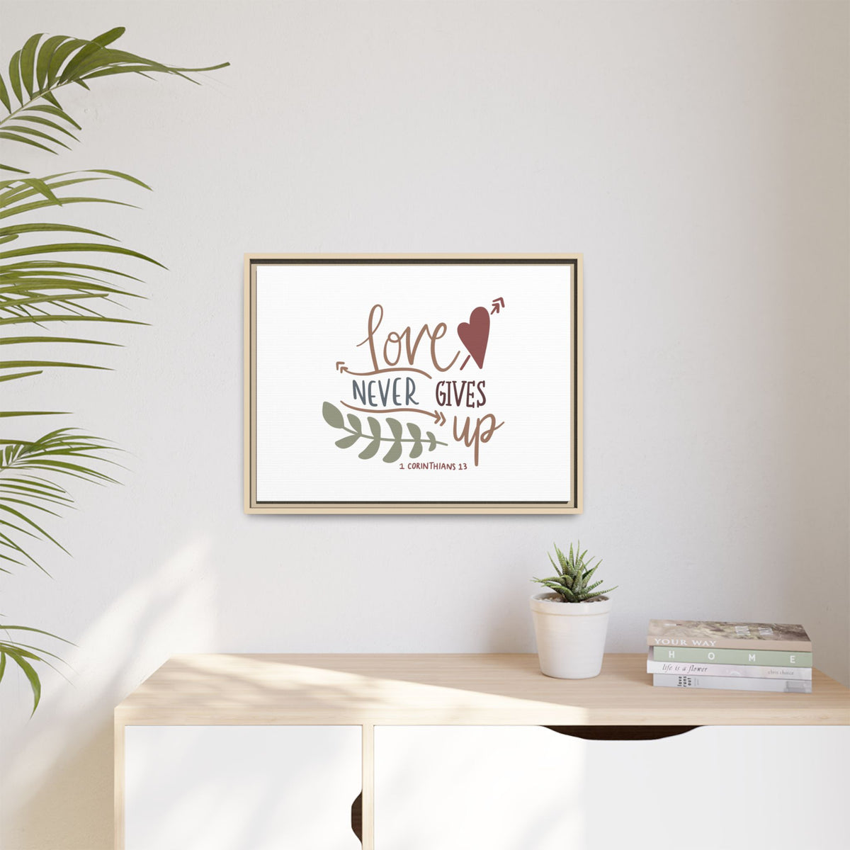 Scripture Canvas Love Never Gives Up 1 Corinthians 13 Christian Wall Art Bible Verse Print Ready to Hang
