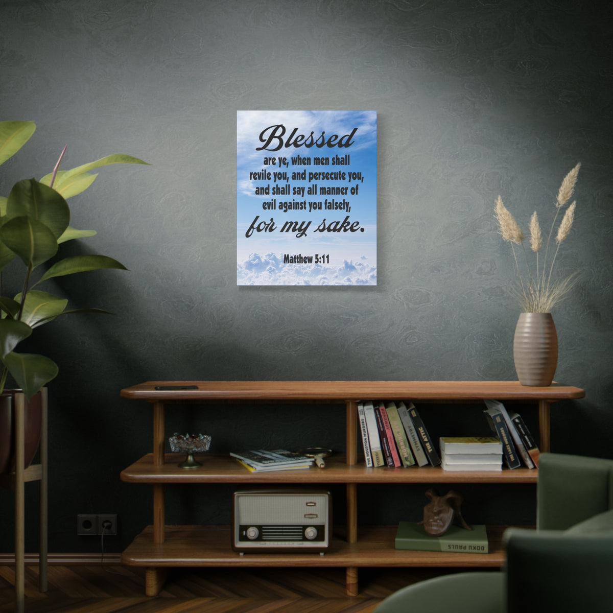 Scripture Canvas Blessed For My Sake Matthew 5:11 Christian Wall Art Bible Verse Print Ready to Hang