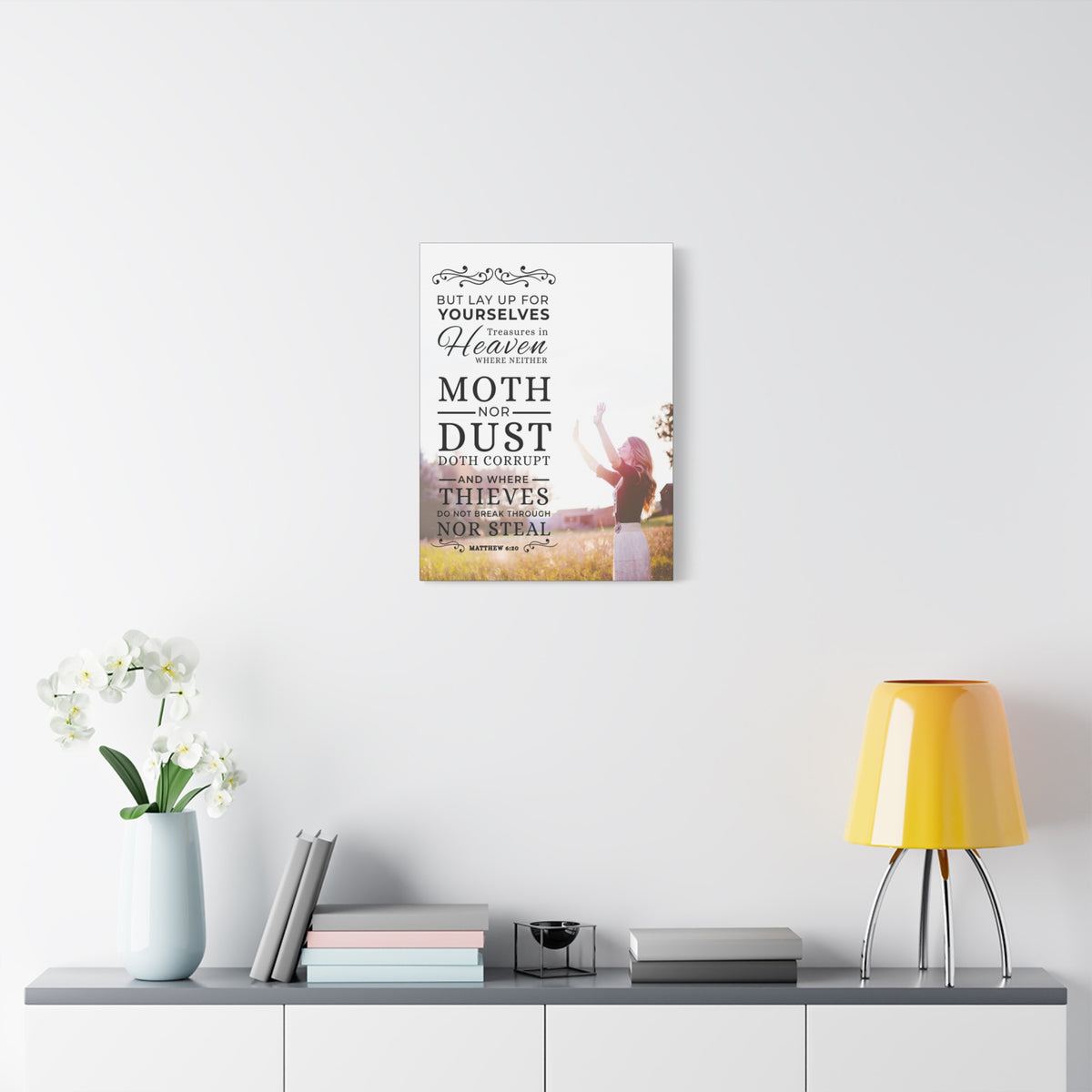 Scripture CanvasMoth Nor Dust Matthew 6:26  Christian Wall Art Bible Verse Print Ready to Hang