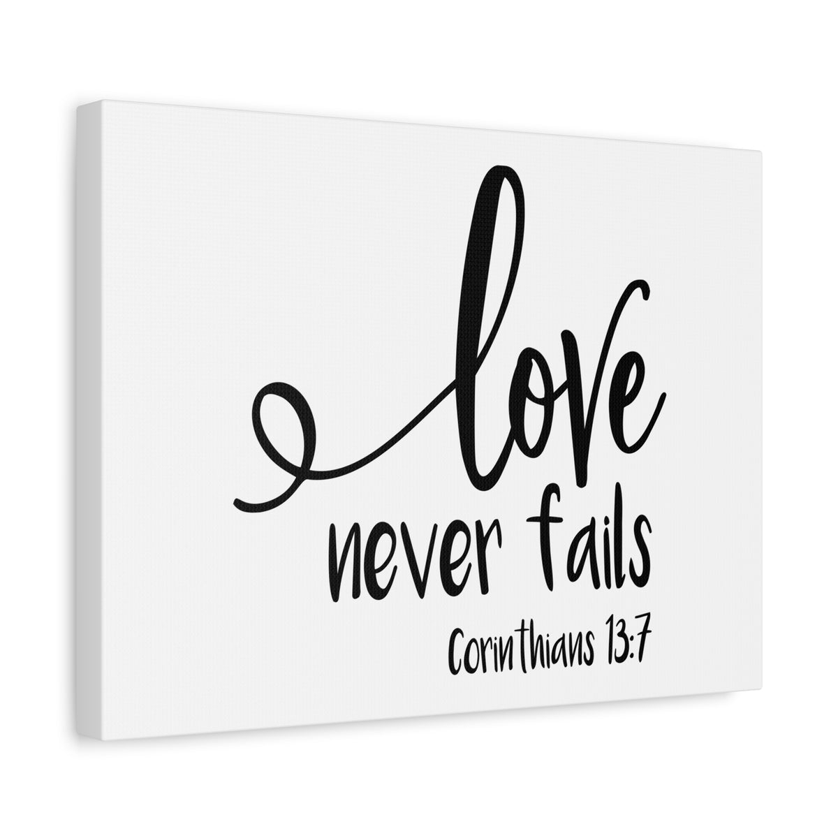 Scripture Canvas Love Never Fails Corinthians 13:7 Christian Wall Art Bible Verse Print Ready to Hang